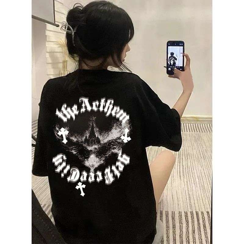 レディース 黒コーデ  ゴシックデザイン オーバーサイズTシャツ