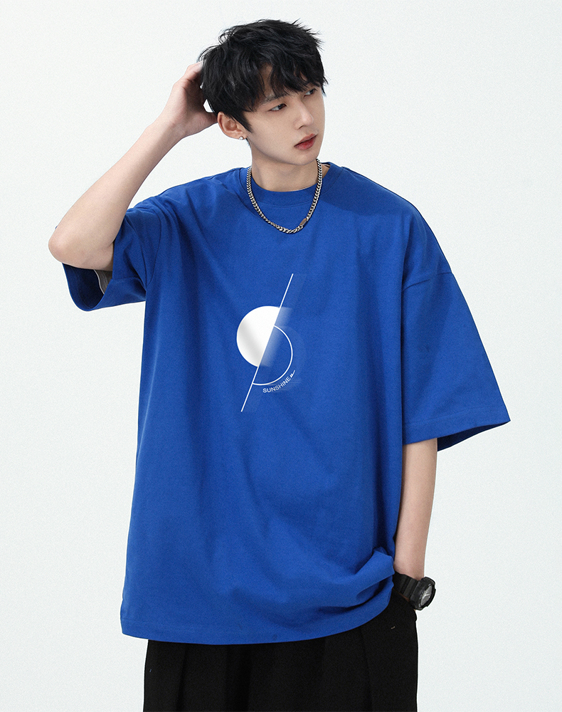 白Tシャツ メンズ 幾何学模様ビッグシルエット半袖