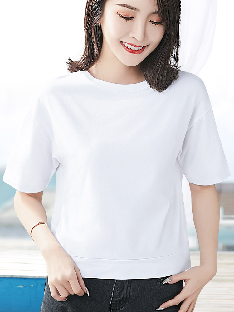 白Tシャツ シンプル丸首コンパクトトップス