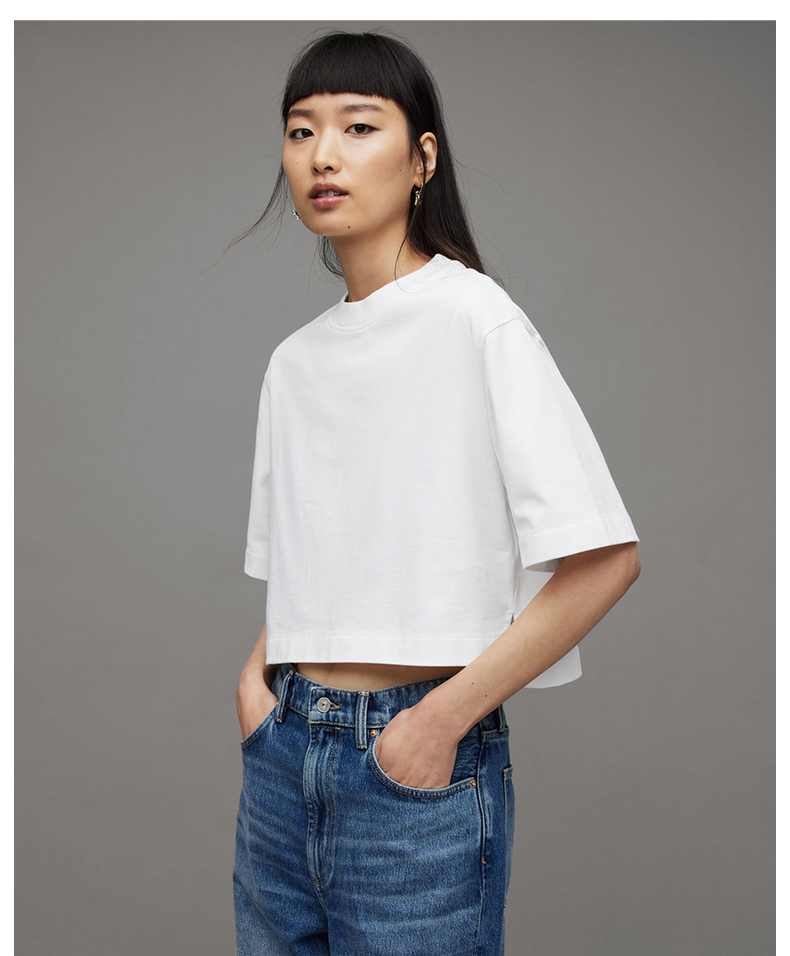 白Tシャツ レディース クロップド丈モダンカットソー