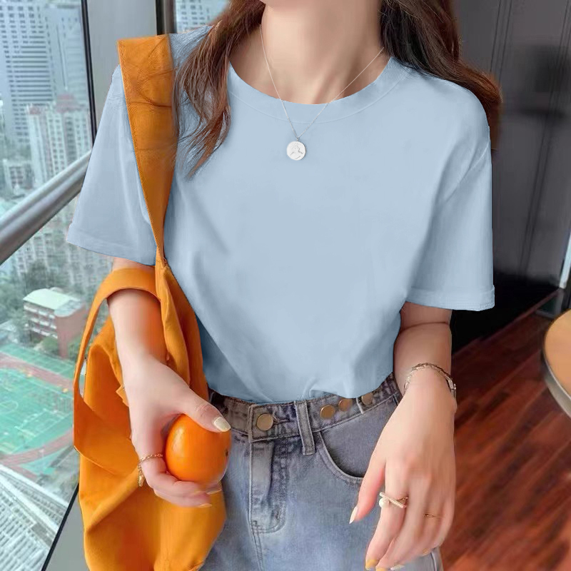 白Tシャツ レディース ゆったりシルエット丸首半袖