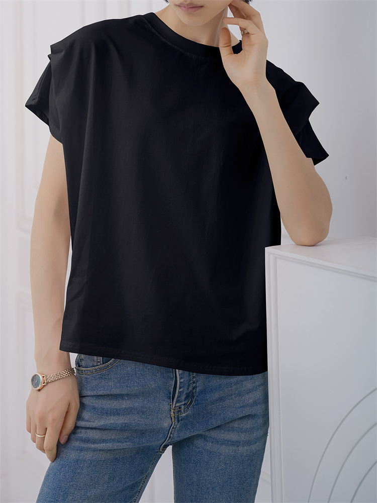 白Tシャツ 春夏コットン混ゆったり丸首白ティーシャツ