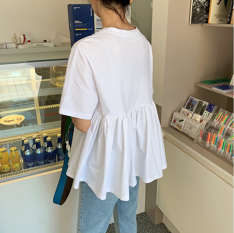 白Tシャツ フレア白半袖シャツ エーライン レディーストップス