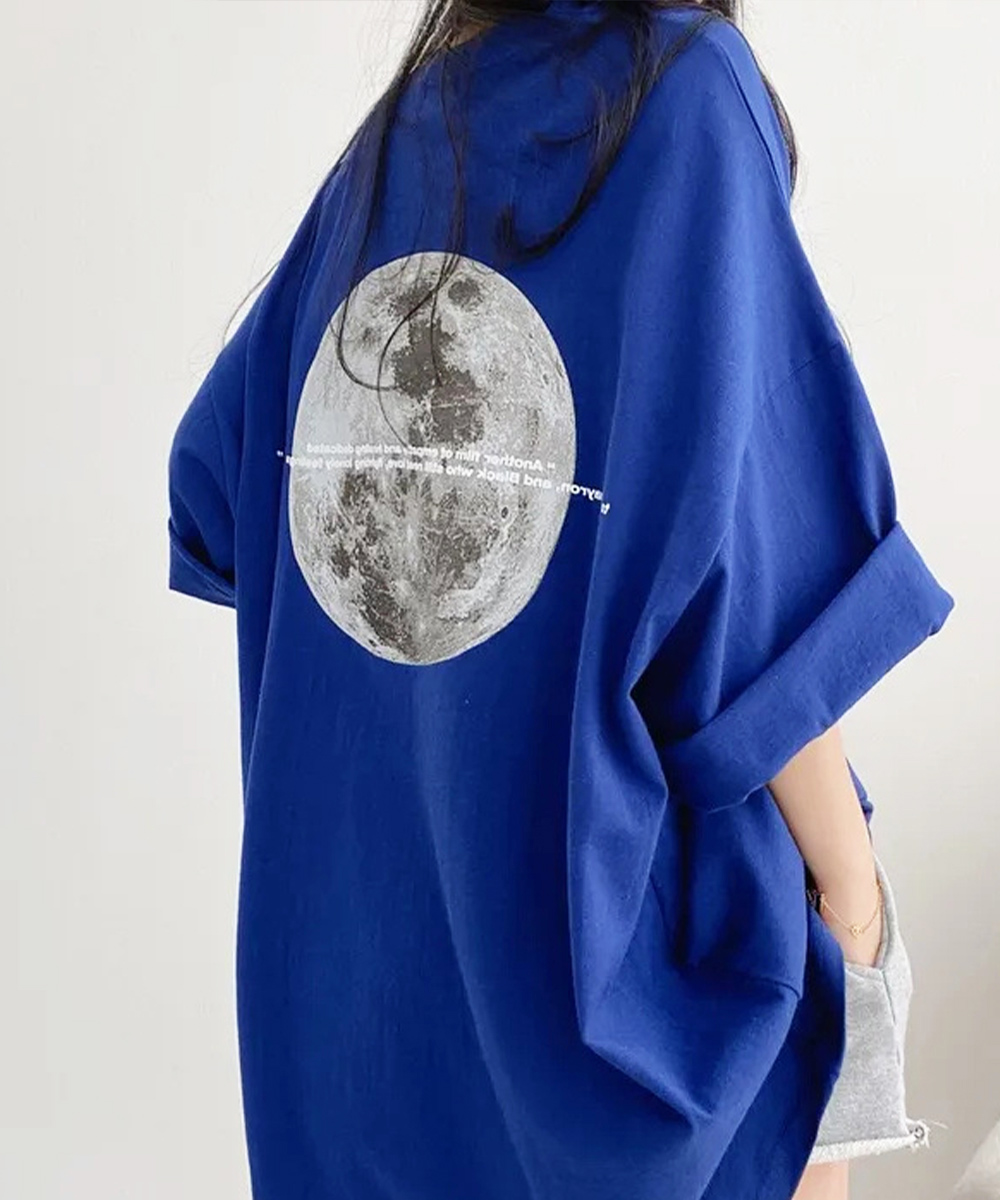 白Tシャツ 月柄バックプリント ゆったり半袖Tシャツ