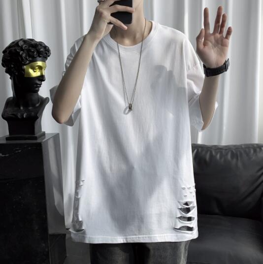 白Tシャツ メンズ 白 半袖 ダメージ加工 カジュアル 半袖シャツ