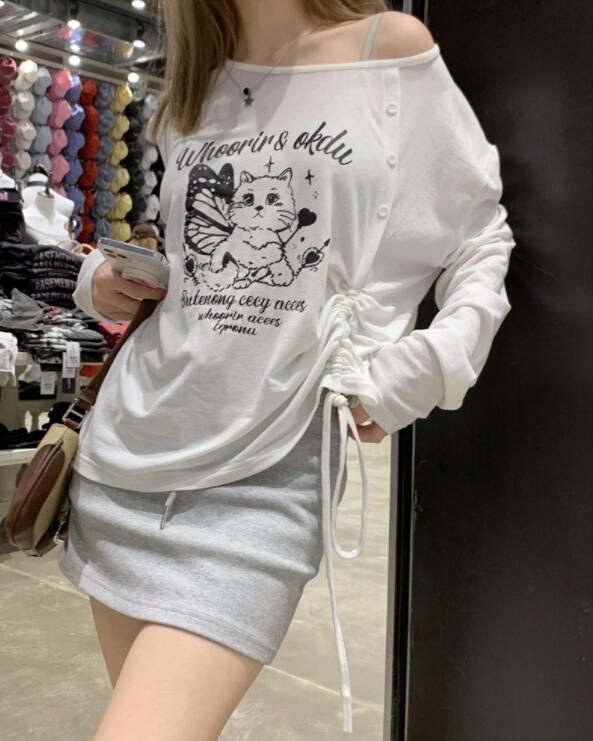 白Tシャツ 白色長袖カットソー 紫外線カット ゆったりシルエット