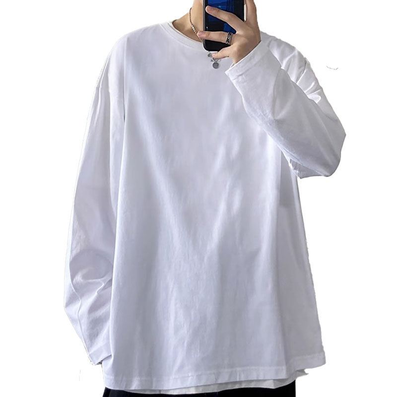 白Tシャツ ゆったりオーバーサイズ長袖クルーネックカットソー