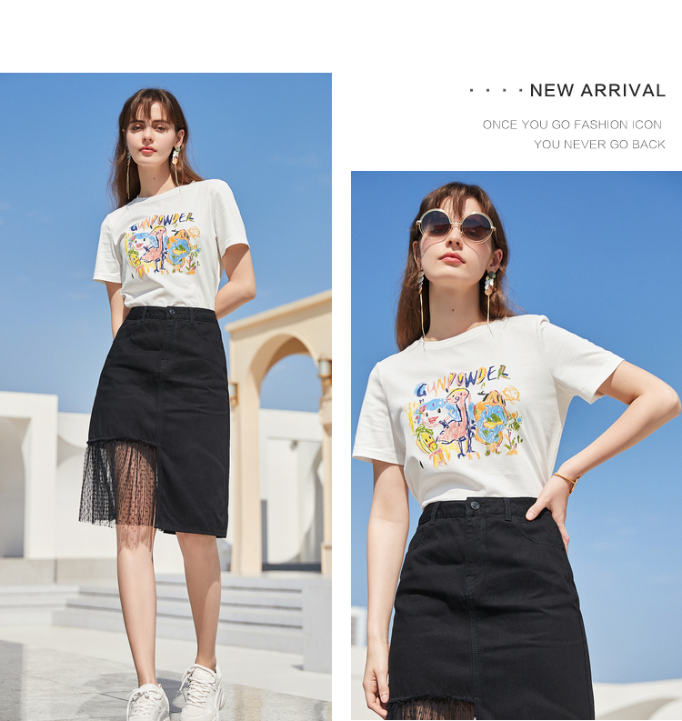 白Tシャツ 手描き風アート 半袖カットソー
