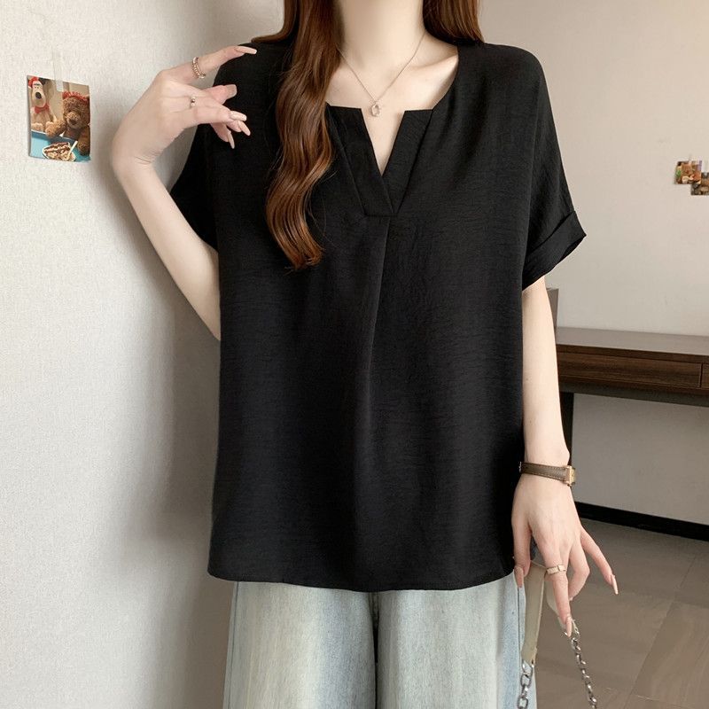 白Tシャツレディース ゆったりドルマンスリーブブイネック半袖トップス