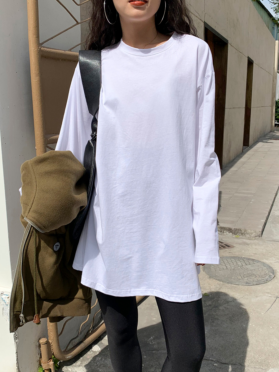白Tシャツ レディース サイドスリットゆったりカットソー