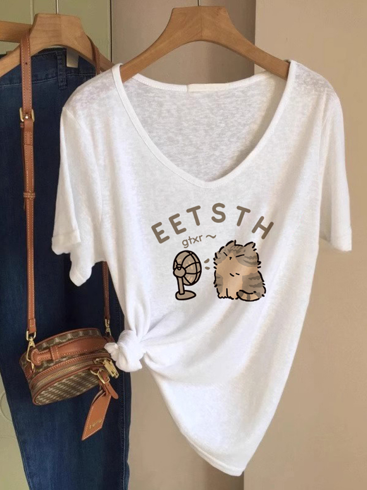 白Tシャツ イラスト柄ゆったりカットソー
