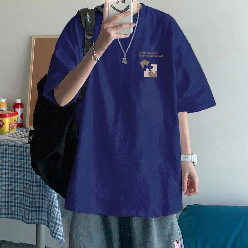 白Tシャツ 幾何学模様プリント五分袖オーバーサイズTシャツ