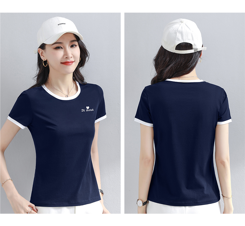白Tシャツ バイカラーリンガーワンポイント半袖