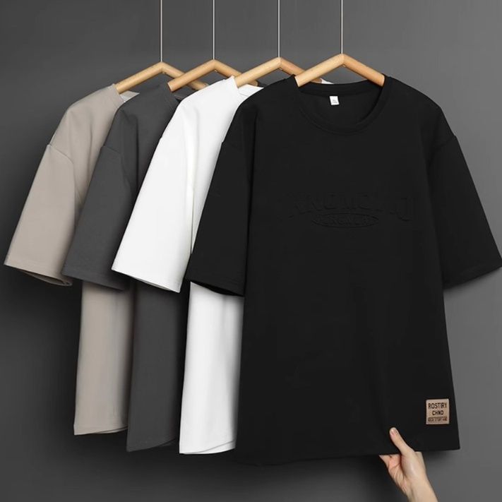 白Tシャツ メンズ 立体ロゴ入り半袖クルーネック