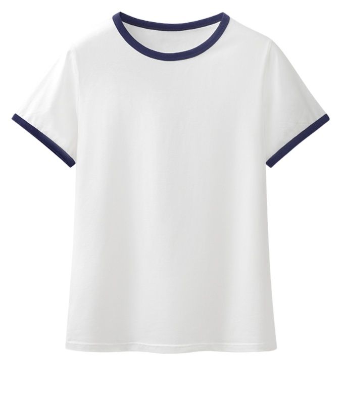 白Tシャツ レディース  配色リブ襟 シンプル半袖カットソー