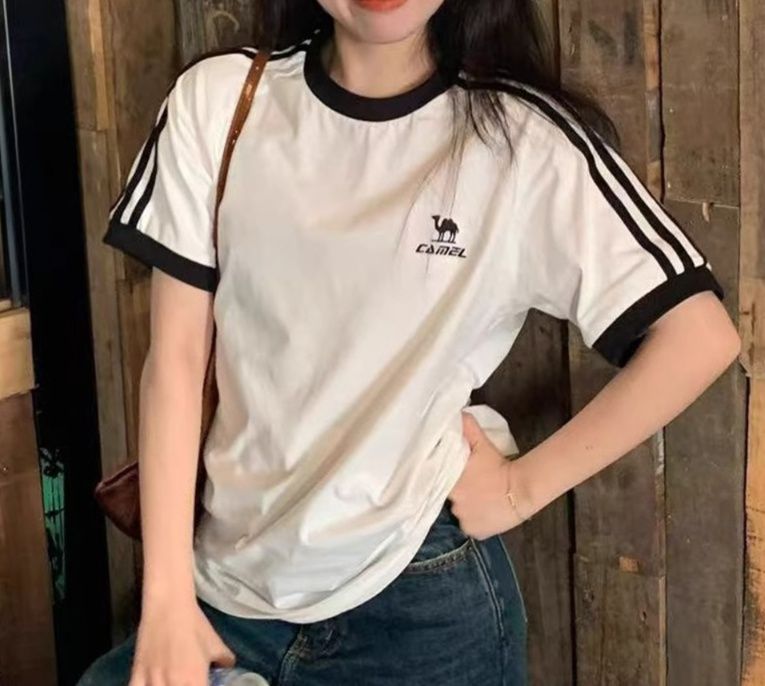 白Tシャツ レディース バイカラーリンガーTシャツ