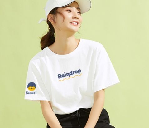 白Tシャツ レディース しずく柄プリント半袖カットソー