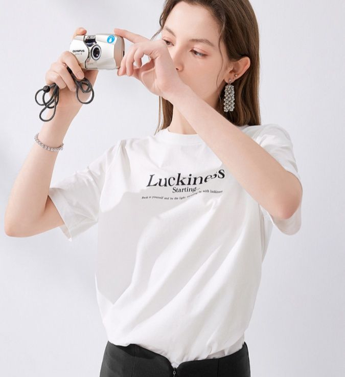 白Tシャツ レディース シンプル幸運メッセージ半袖
