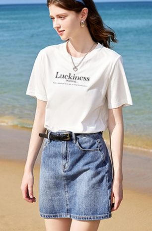 白Tシャツ レディース シンプル幸運メッセージ半袖