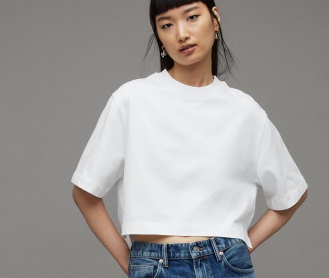 白Tシャツ レディース クロップド丈モダンカットソー