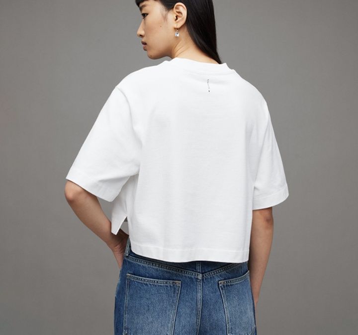 白Tシャツ レディース クロップド丈モダンカットソー