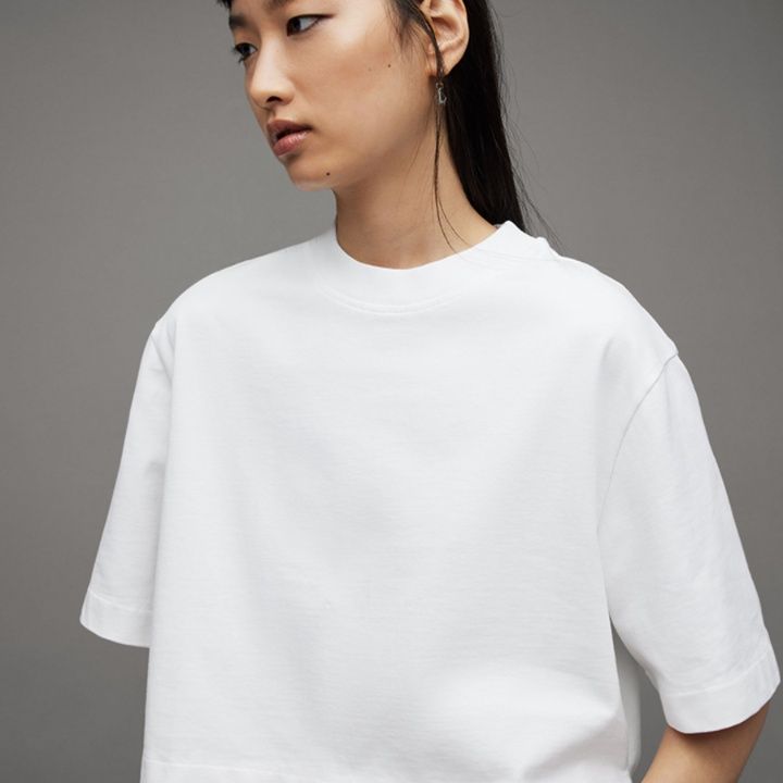 白Tシャツ レディース クロップド丈モダンカットソー