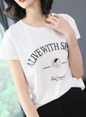 白Tシャツ レディース 洗練メッセージロゴプリント半袖