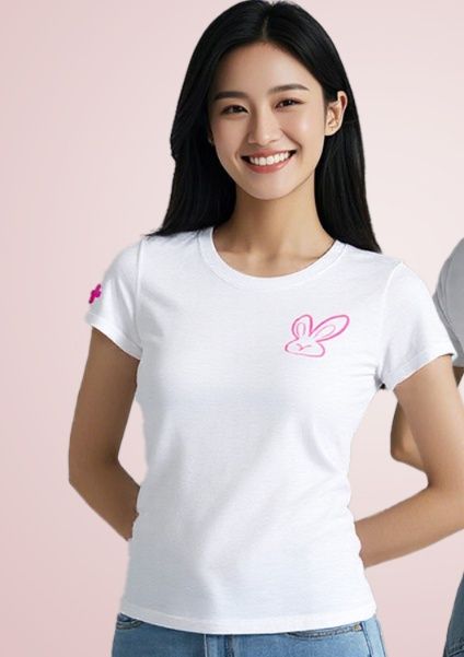 白Tシャツ レディース うさぎモチーフ花柄デザインTシャツ