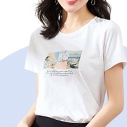 白Tシャツ レディース 風景フォトプリント半袖カットソー