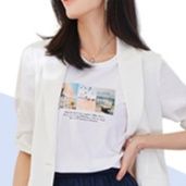 白Tシャツ レディース 風景フォトプリント半袖カットソー