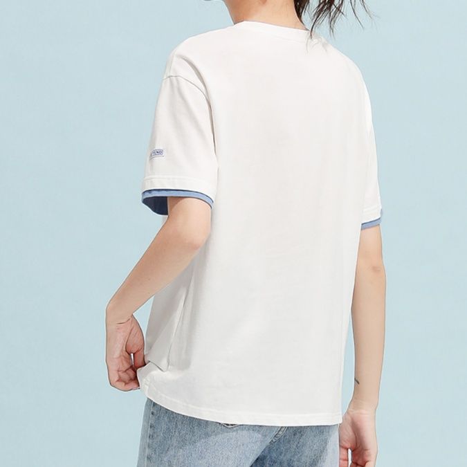 白Tシャツ レディース おやすみモチーフ配色リブ付きカットソー