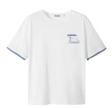 白Tシャツ レディース おやすみモチーフ配色リブ付きカットソー