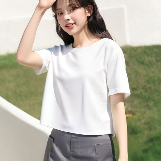 白Tシャツ レディース シンプル美人クルーネック半袖