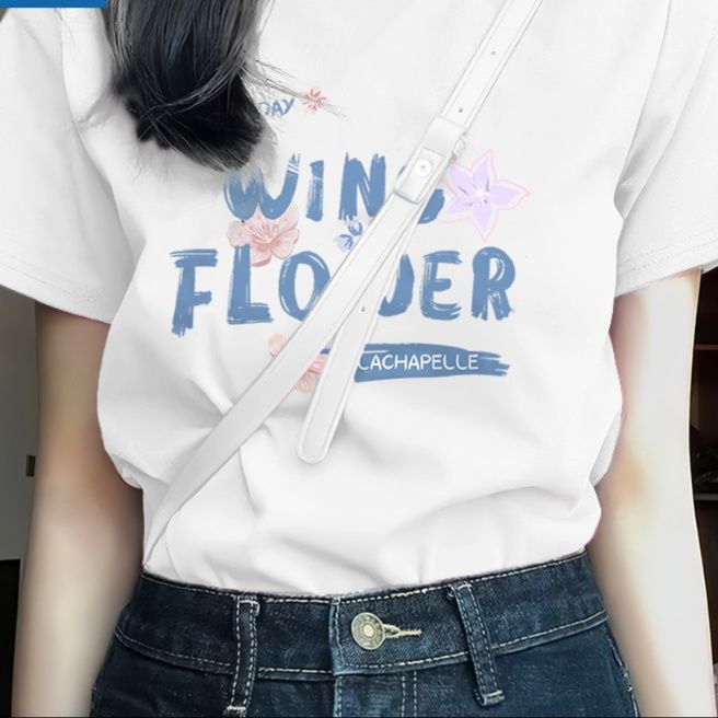 白Tシャツ レディース 花柄プリント半袖リラックスシルエット
