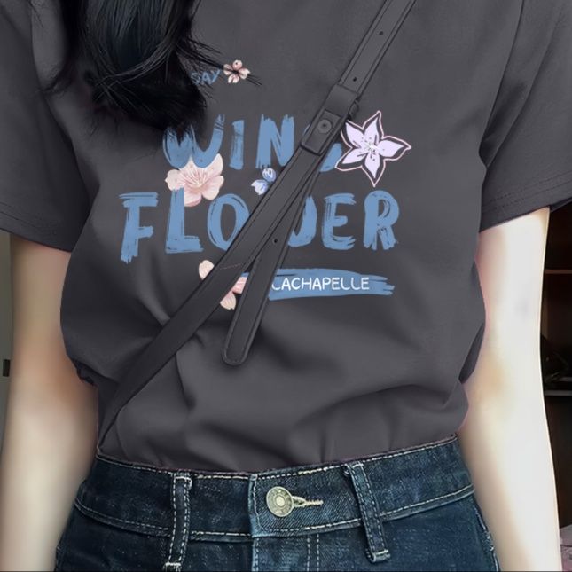 白Tシャツ レディース 花柄プリント半袖リラックスシルエット