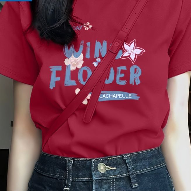 白Tシャツ レディース 花柄プリント半袖リラックスシルエット