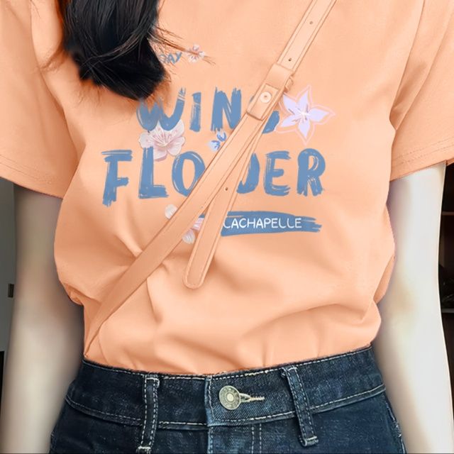 白Tシャツ レディース 花柄プリント半袖リラックスシルエット