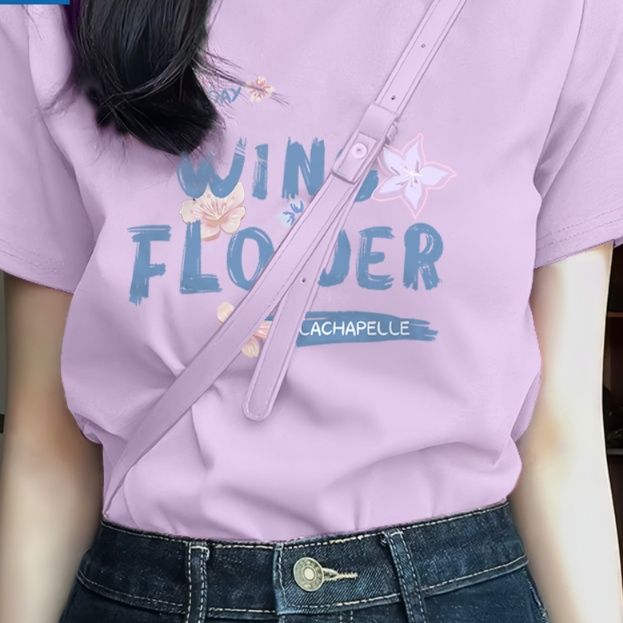 白Tシャツ レディース 花柄プリント半袖リラックスシルエット