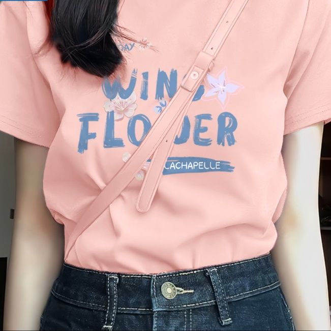 白Tシャツ レディース 花柄プリント半袖リラックスシルエット