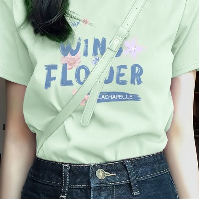 白Tシャツ レディース 花柄プリント半袖リラックスシルエット