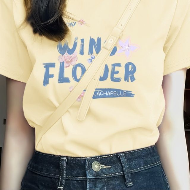 白Tシャツ レディース 花柄プリント半袖リラックスシルエット