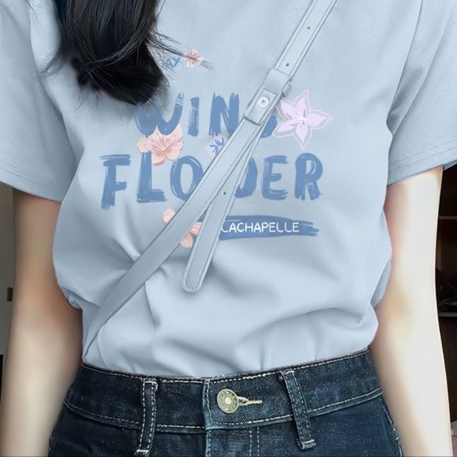 白Tシャツ レディース 花柄プリント半袖リラックスシルエット
