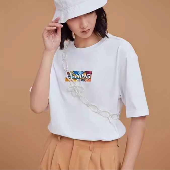 白Tシャツ レディース カラフル迷路プリント