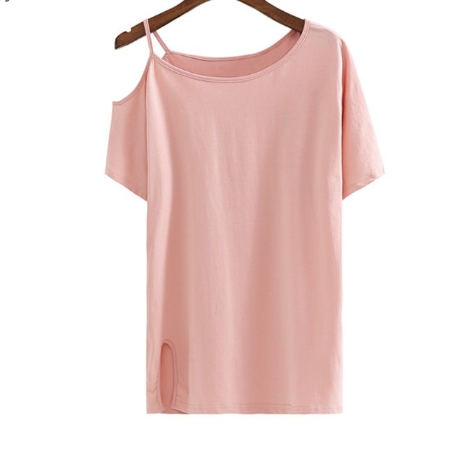 白Tシャツ レディース アシンメトリー肩見せ