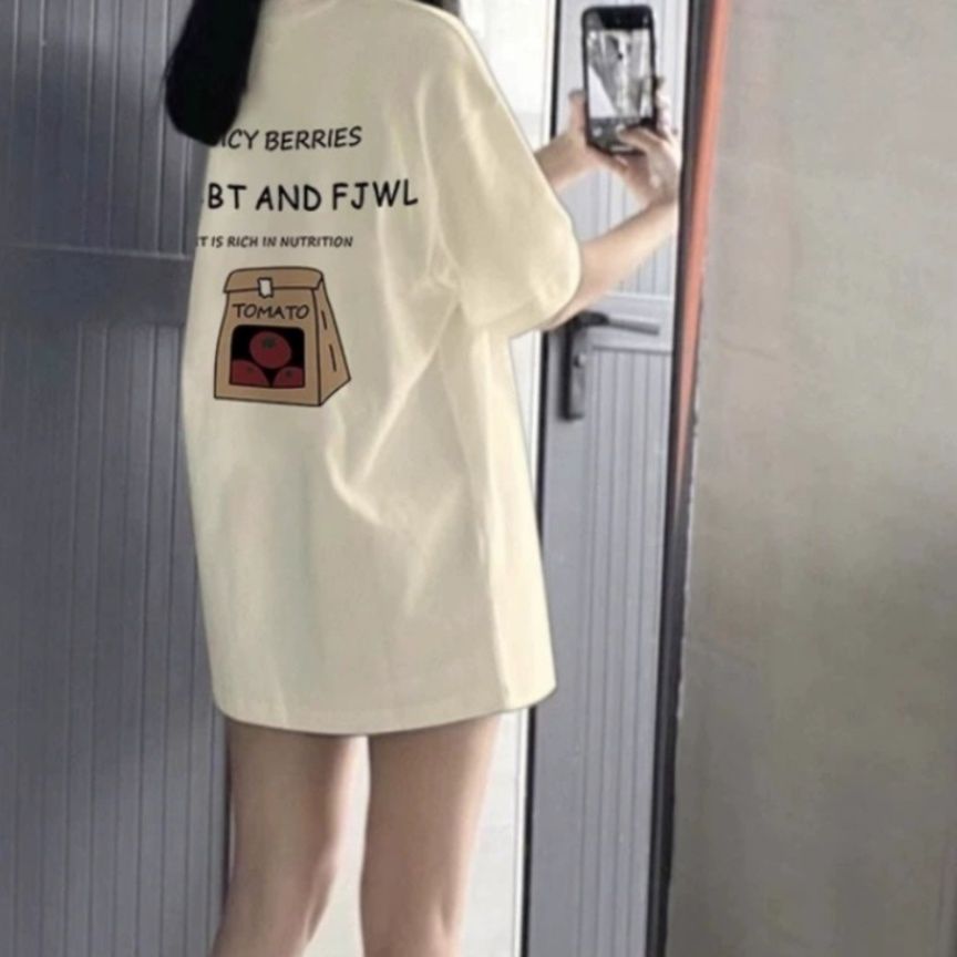 白Tシャツ レディース 果物イラストゆったりシルエット