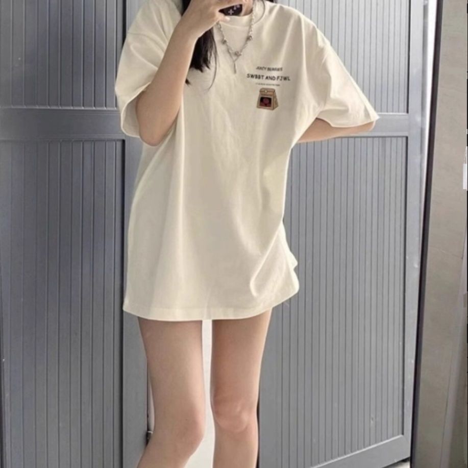 白Tシャツ レディース 果物イラストゆったりシルエット