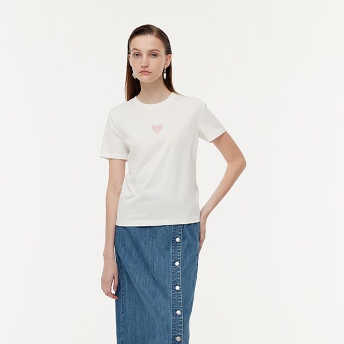 白Tシャツ レディース ハートワンポイント