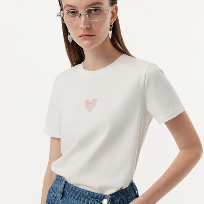 白Tシャツ レディース ハートワンポイント
