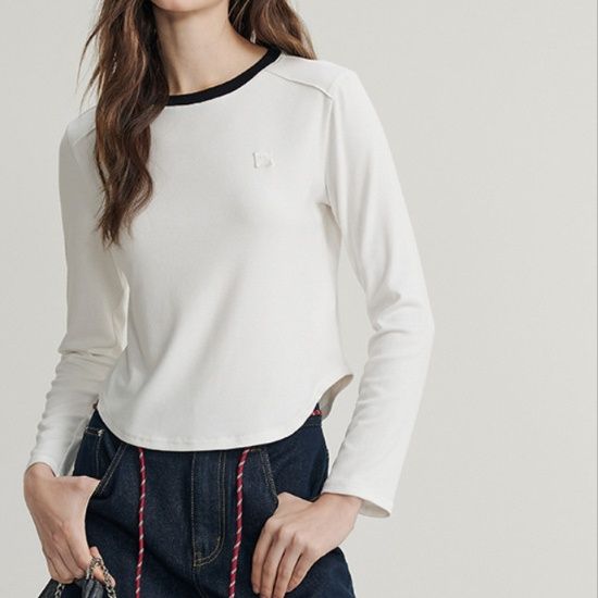 白Tシャツ レディース すっきり着こなすバイカラー長袖トップス