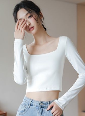 白Tシャツ レディース スクエアネックショート丈トップス